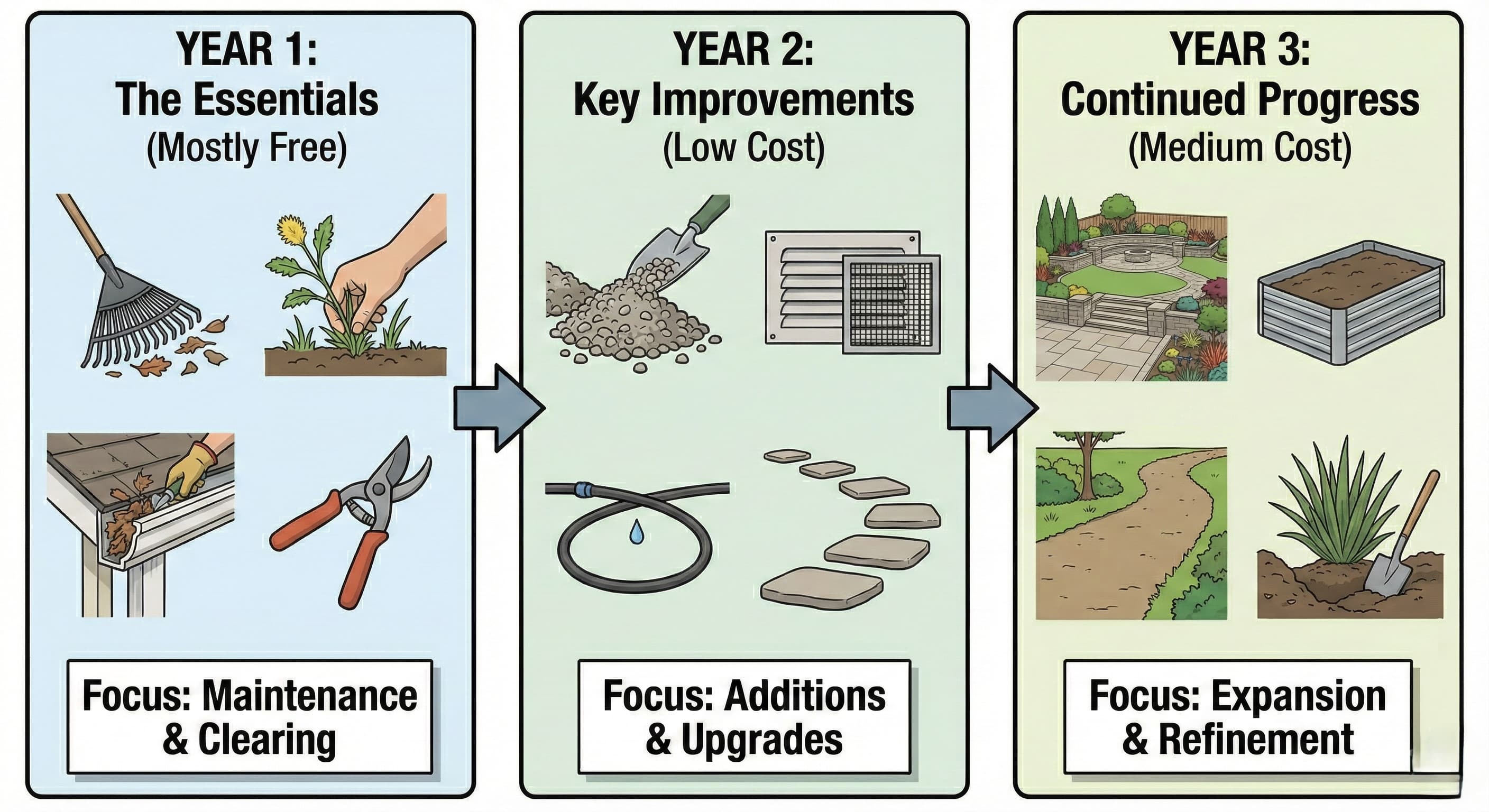 Yearly fire-wise maintenance progression diagram