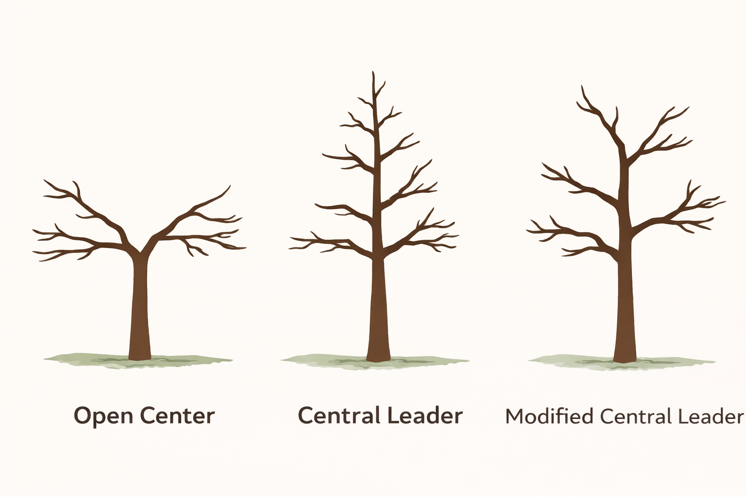 Diagram comparing fruit tree training systems